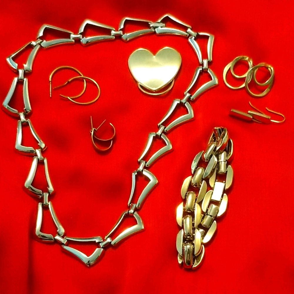 Vtg Chain Choker & Goldtone Jewelry - Picture 1 of 6